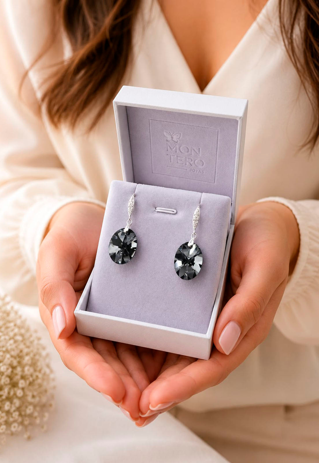 Aros Gran Praga Plata 925 Cristal Swarovski® Silver Night