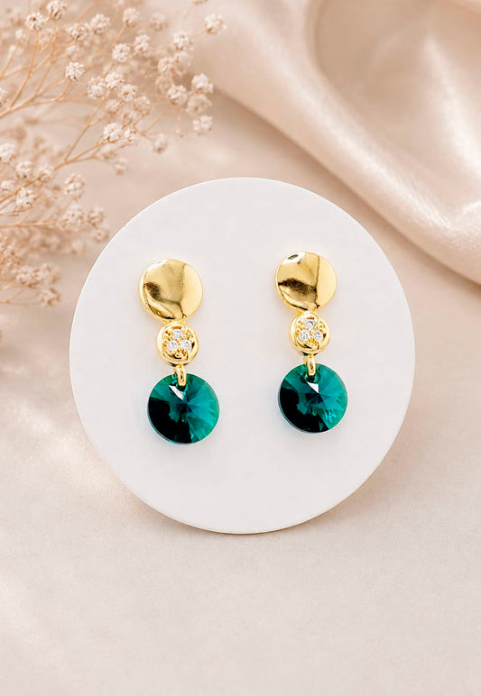 Aros Punto de Luz Gold 24K Cristal Swarovski® Emerald
