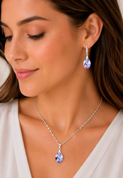 Conjunto Praga Plata 925 Cristal  Swarovski®  Vitral Light