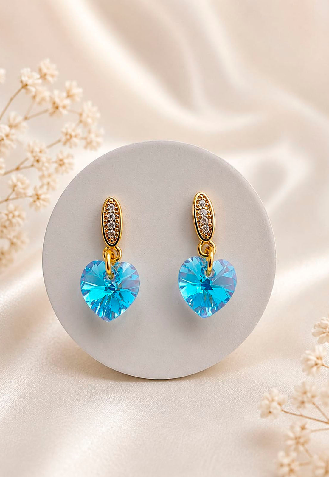 Aros Romance Gold 24K Cristal Swarovski® Aquamarine