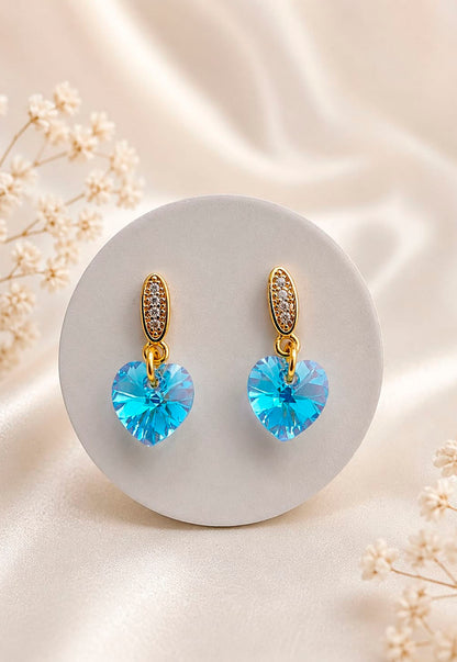 Aros Romance Gold 24K Cristal Swarovski® Aquamarine
