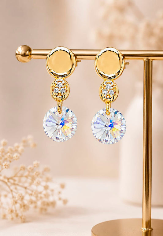 Aros Punto de Luz Gold 24K Cristal Swarovski® Aurora Boreal