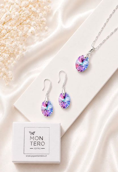 Conjunto Praga Plata 925 Cristal  Swarovski®  Vitral Light