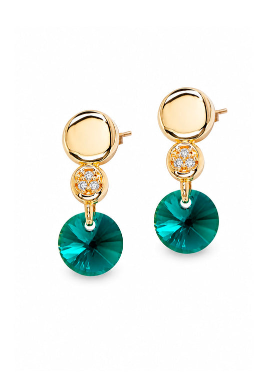 Aros Punto de Luz Gold 24K Cristal Swarovski® Emerald