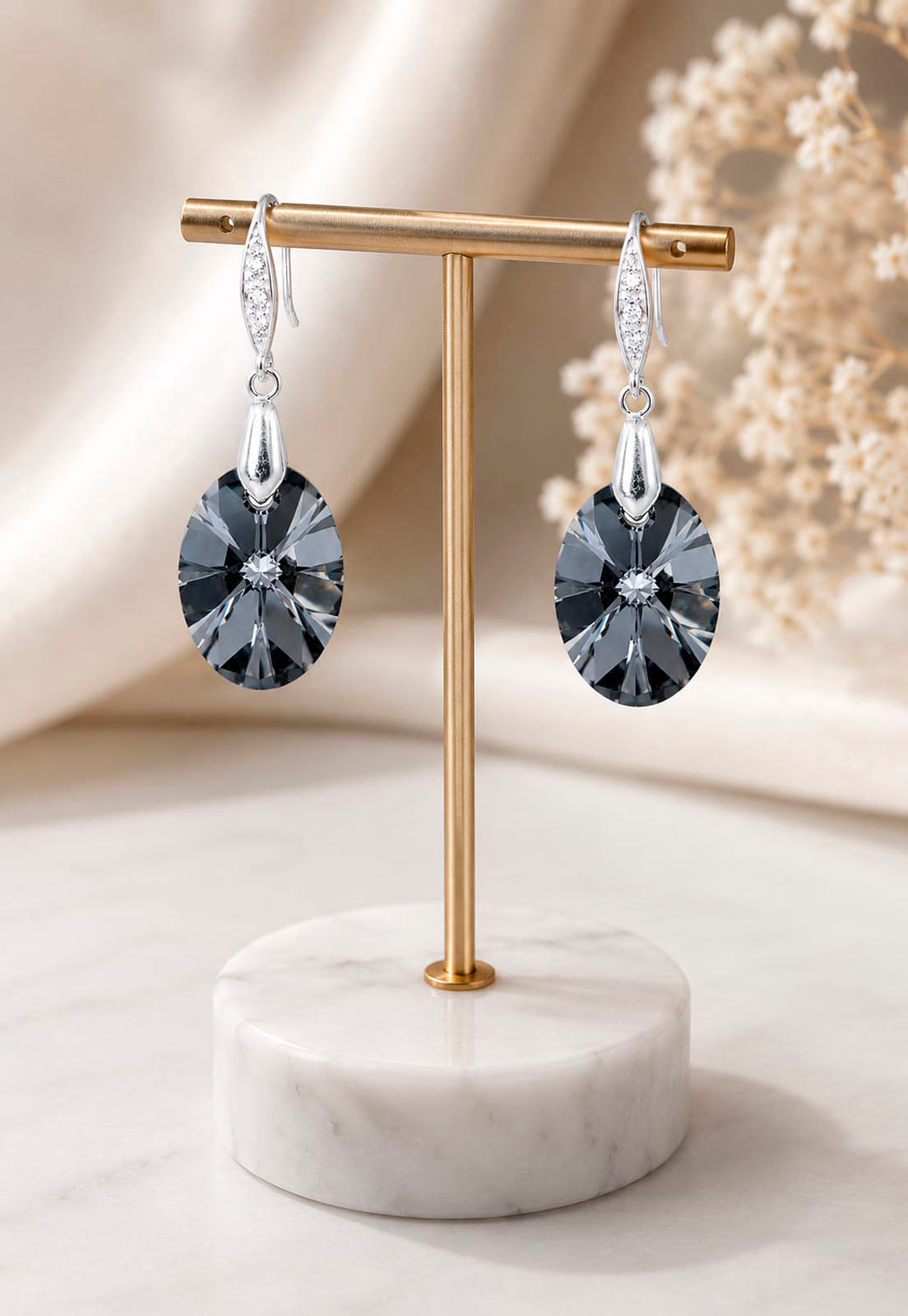 Aros Gran Praga Plata 925 Cristal Swarovski® Silver Night