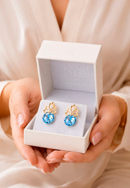 Aros Bali Gold 24K Cristal Swarovski® Aquamarine