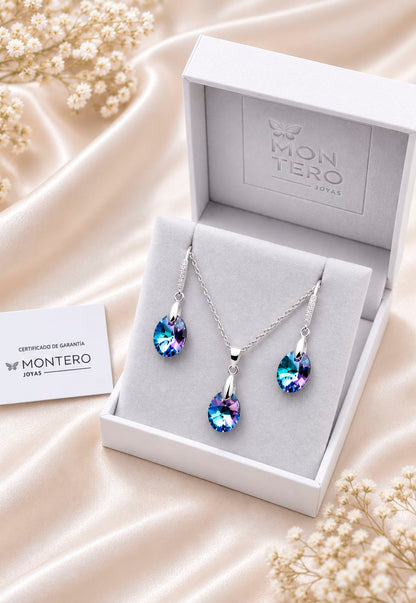 Conjunto Praga Plata 925 Cristal  Swarovski®  Vitral Light