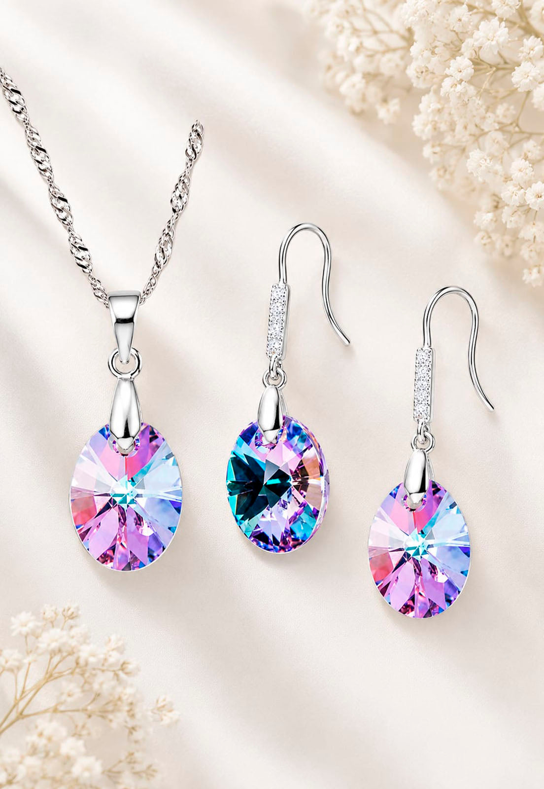 Conjunto Praga Plata 925 Cristal  Swarovski®  Vitral Light