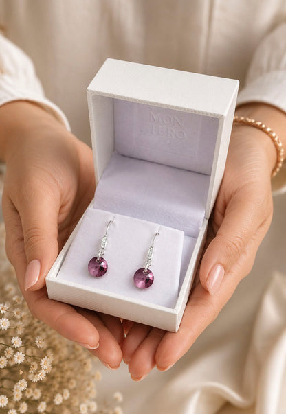 Aros Punto De Luz Circón Plata 925 Cristal Swarovski® Antique Pink