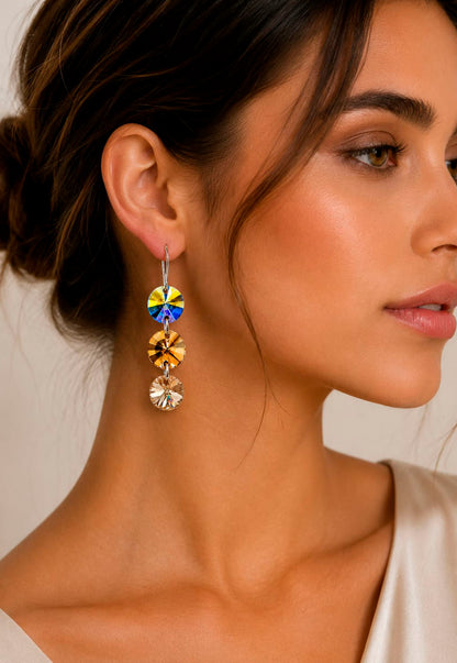 Aros RafaelaPlata 925 Cristal Swarovski® Aurora Boreal & Golden Shadow