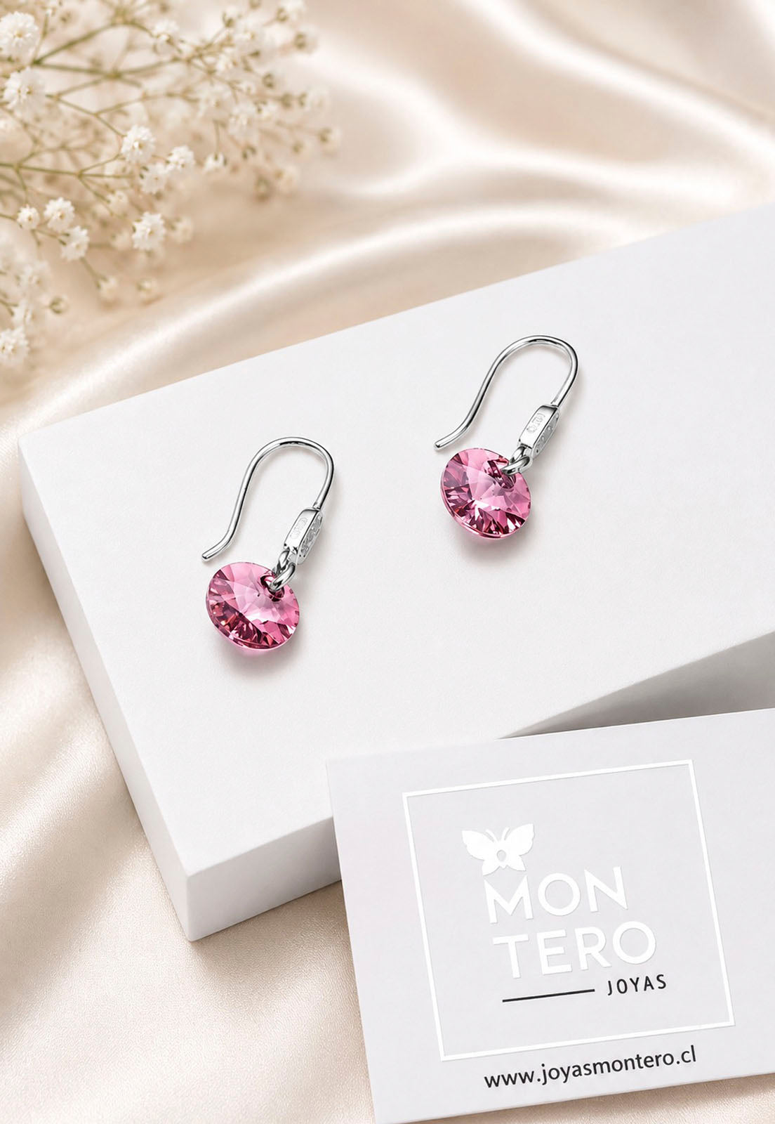 Aros Punto De Luz Circón Plata 925 Cristal Swarovski® Antique Pink