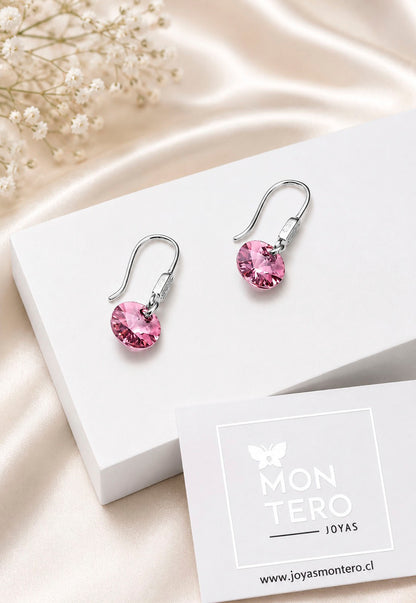 Aros Punto De Luz Circón Plata 925 Cristal Swarovski® Antique Pink