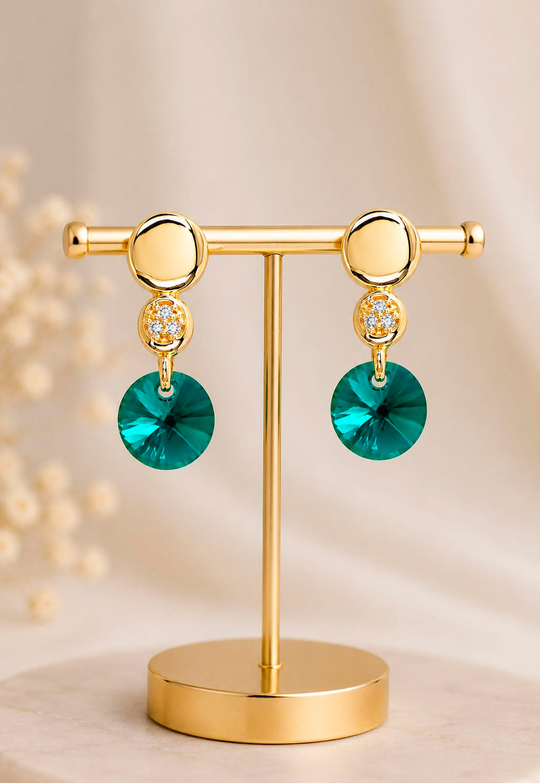 Aros Punto de Luz Gold 24K Cristal Swarovski® Emerald