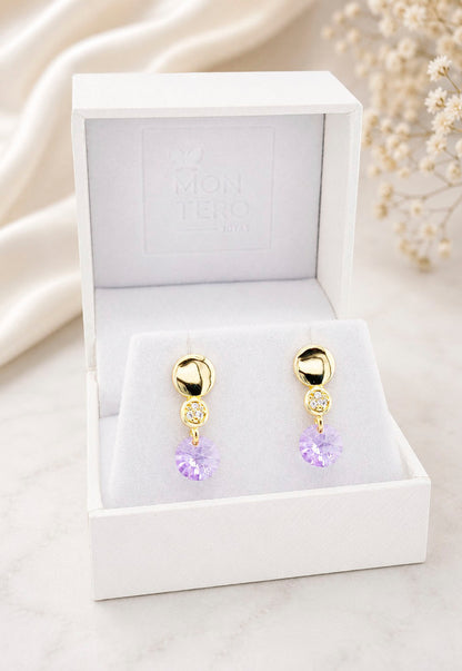 Aros Punto de Luz Gold 24K Cristal Swarovski® Violeta