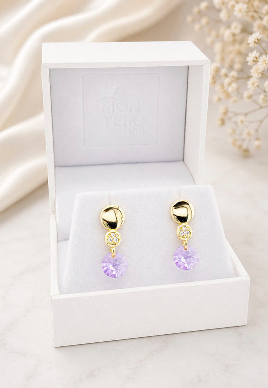 Aros Punto de Luz Gold 24K Cristal Swarovski® Violeta