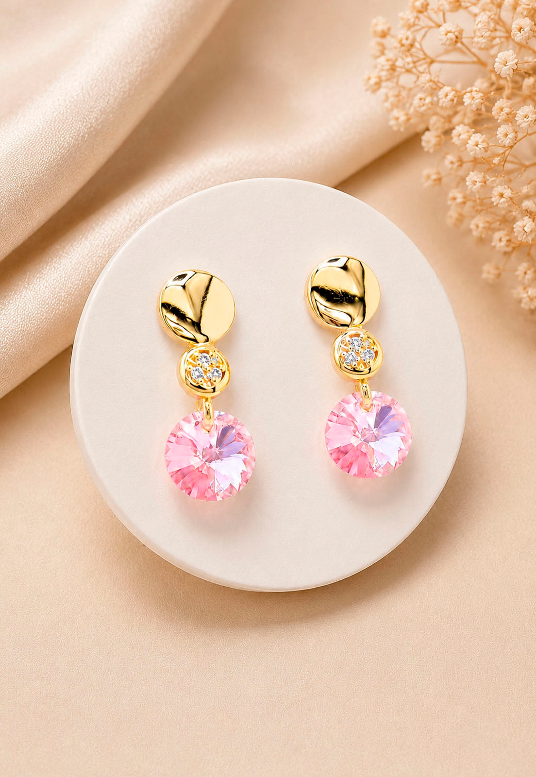 Aros Punto de Luz Gold 24K Cristal Swarovski® Rose
