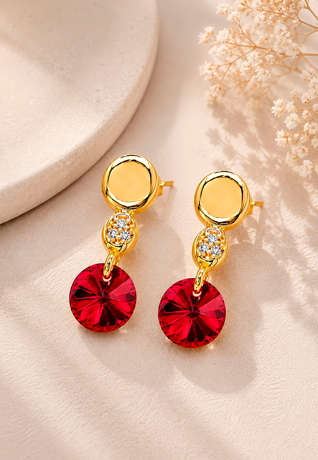 Aros Punto de Luz Gold 24K Cristal Swarovski® Scarlet