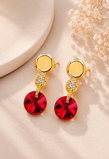 Aros Punto de Luz Gold 24K Cristal Swarovski® Scarlet