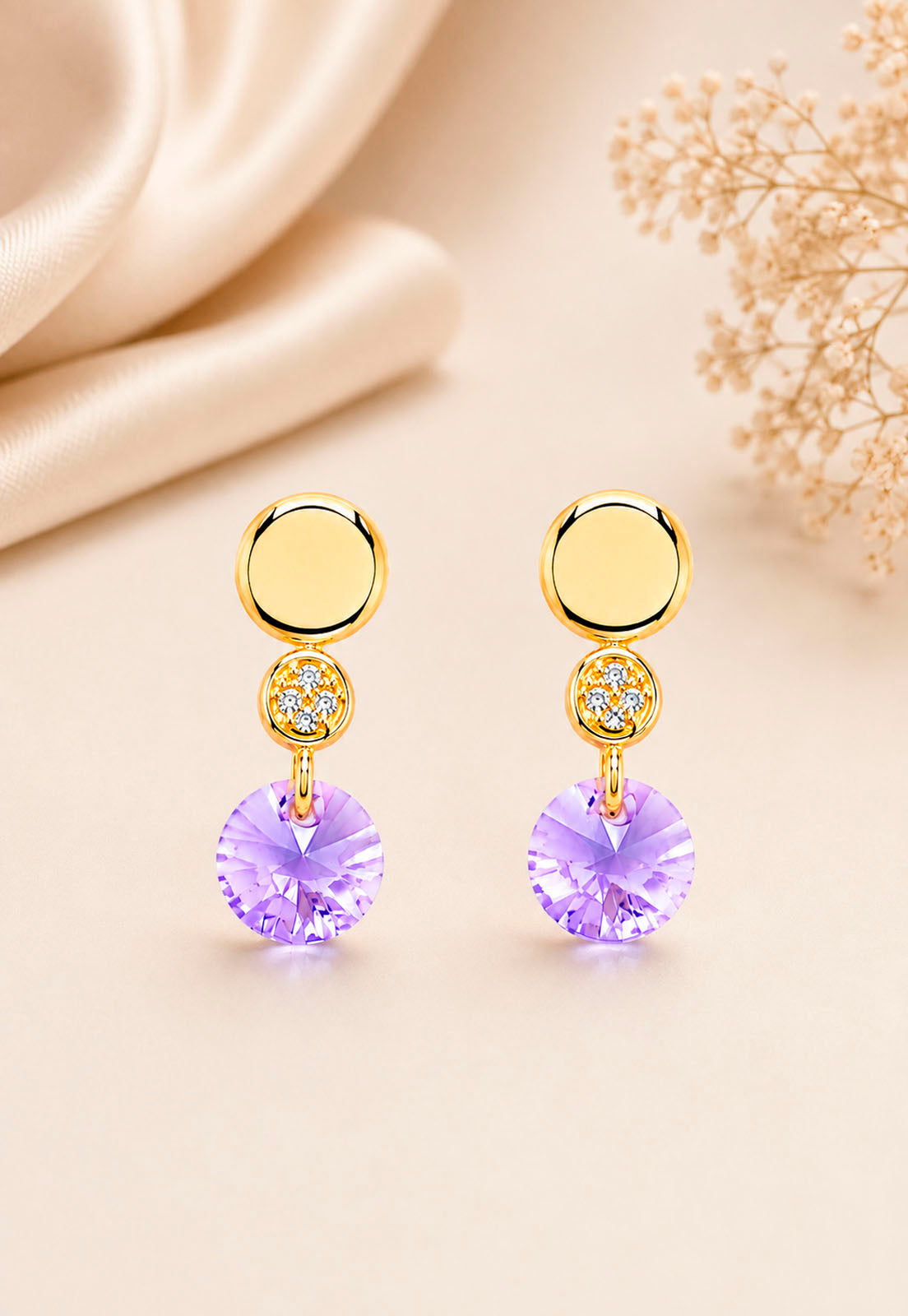 Aros Punto de Luz Gold 24K Cristal Swarovski® Violeta