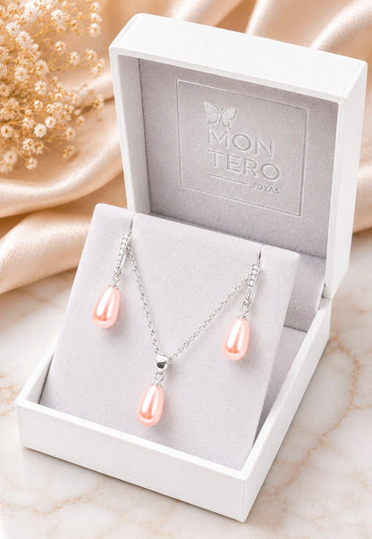 Conjunto Plata 925 Marsella PerlaS Swarovski® Peach