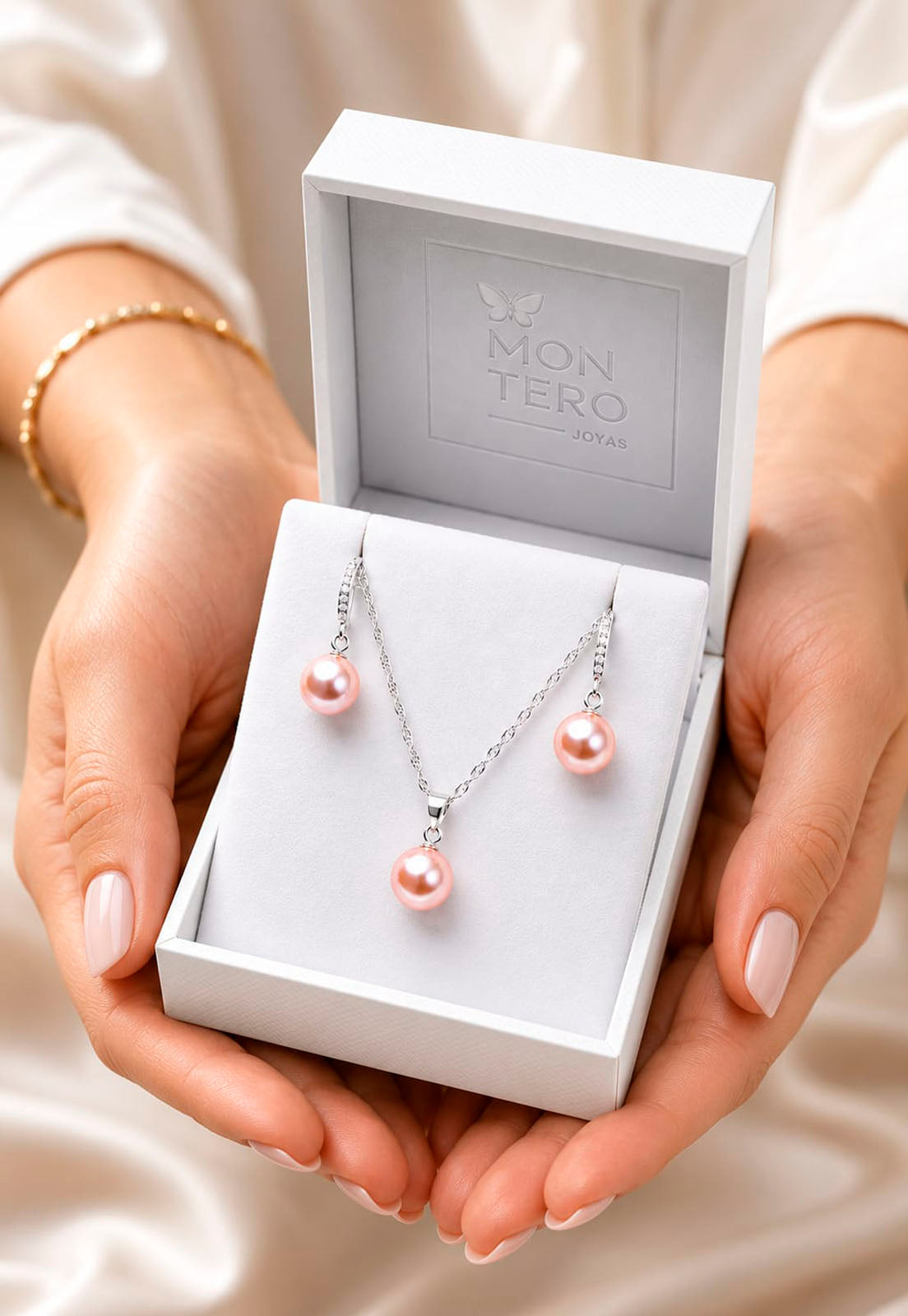 Conjunto Oslo Plata 925 Perlas de Swarovski® Peach