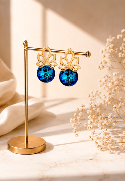 Aros Bali Gold 24K Cristal Swarovski® Bermuda Blue