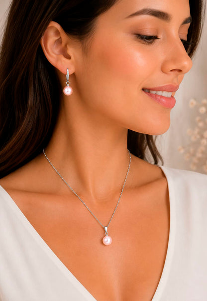 Conjunto Oslo Plata 925 Perlas de Swarovski® Peach