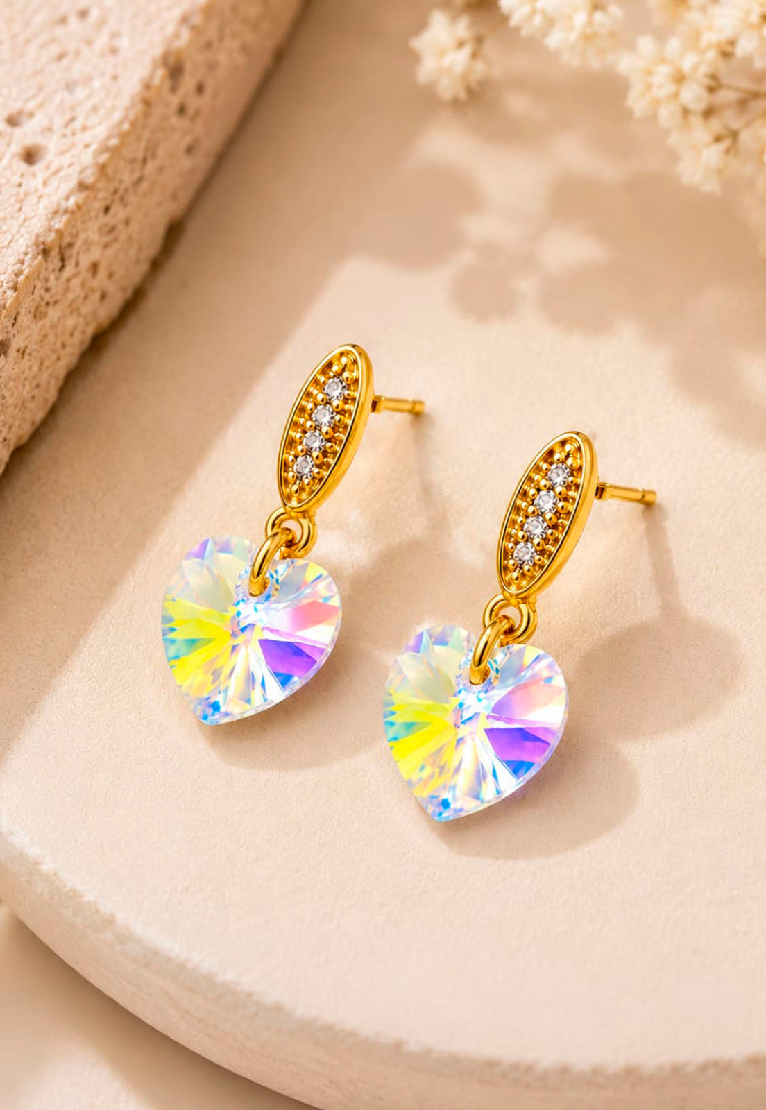 Aros Romance Gold 24K Cristal Swarovski® Aurora Boreal