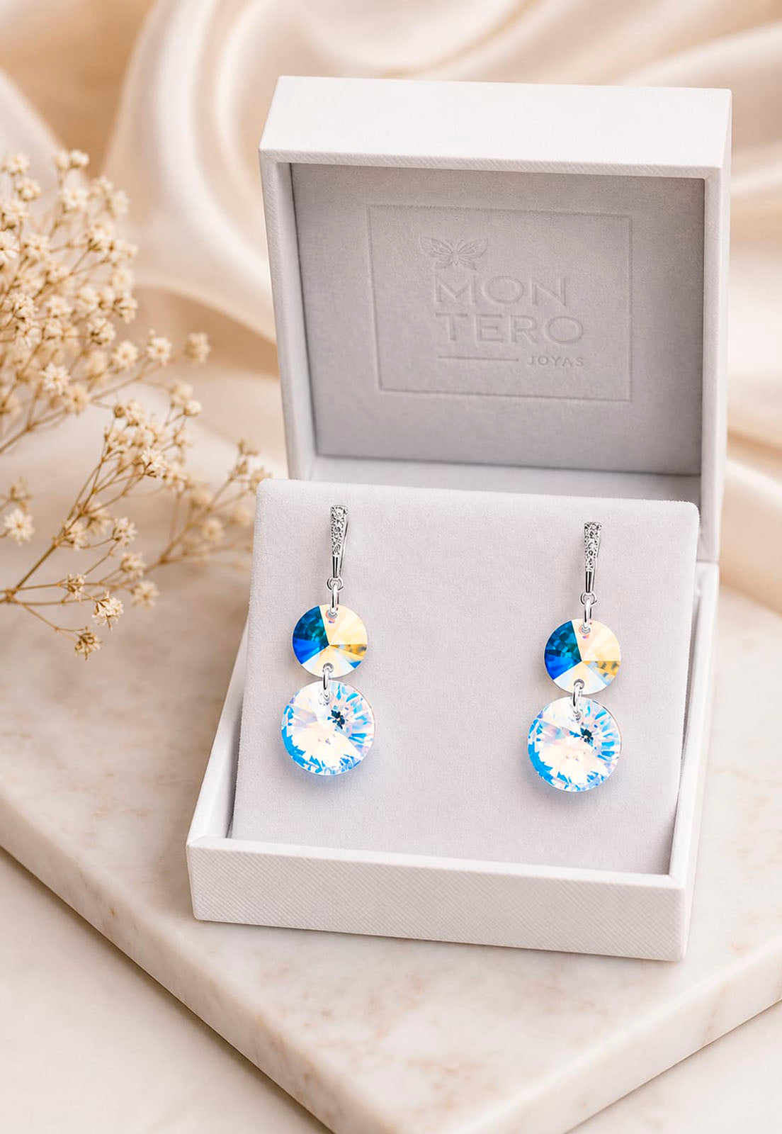 Aros Lourdes Plata 925 Cristal Swarovski® Aurora Boreal