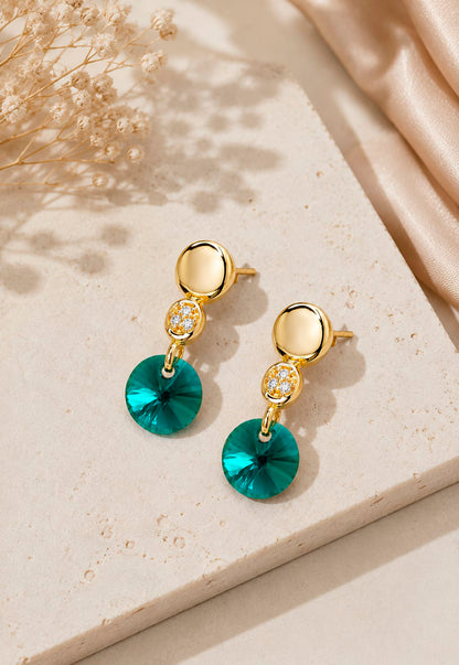 Aros Punto de Luz Gold 24K Cristal Swarovski® Emerald