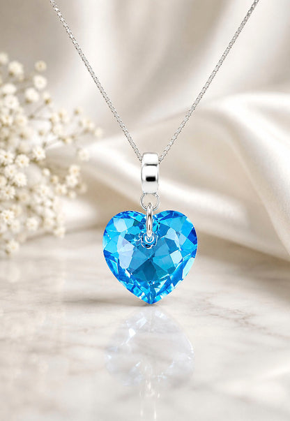 Collar Amor Baño Oro Blanco Cristal Swarovski® Aquamarine