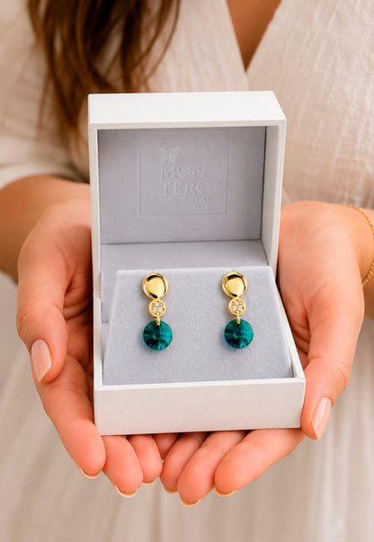 Aros Punto de Luz Gold 24K Cristal Swarovski® Emerald