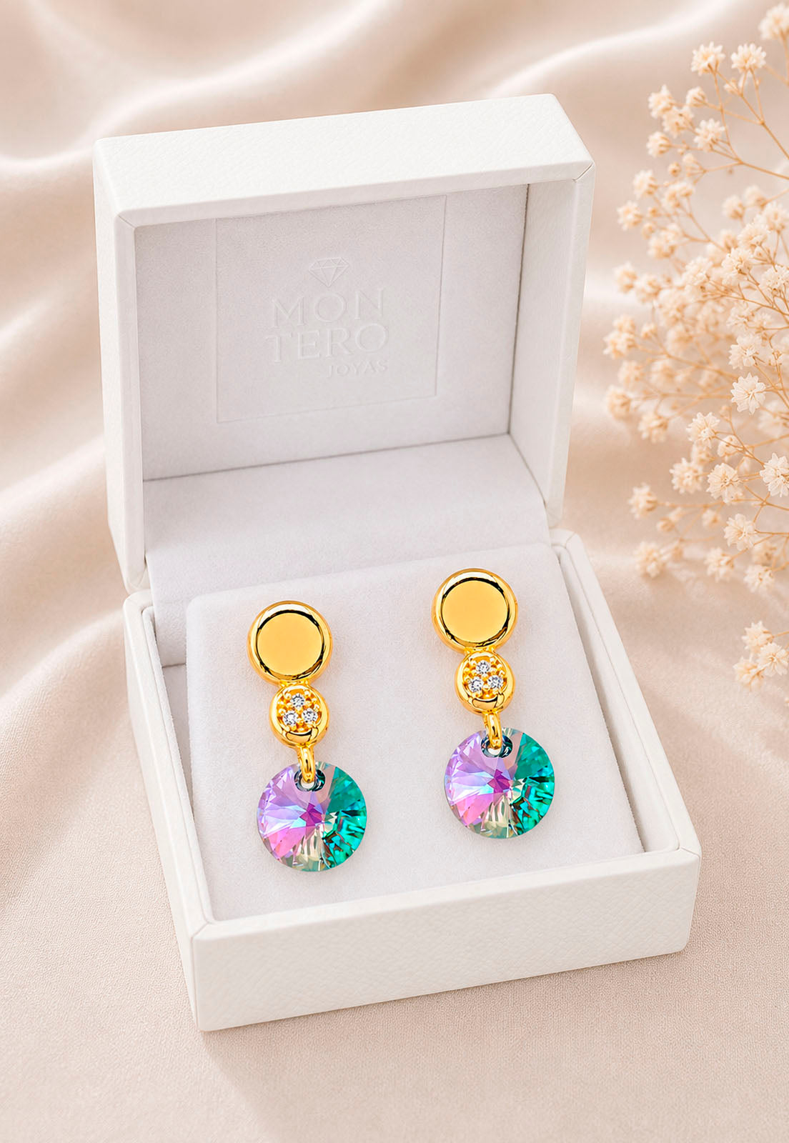 Aros Punto de Luz Gold 24K Cristal Swarovski® Paradise Shine