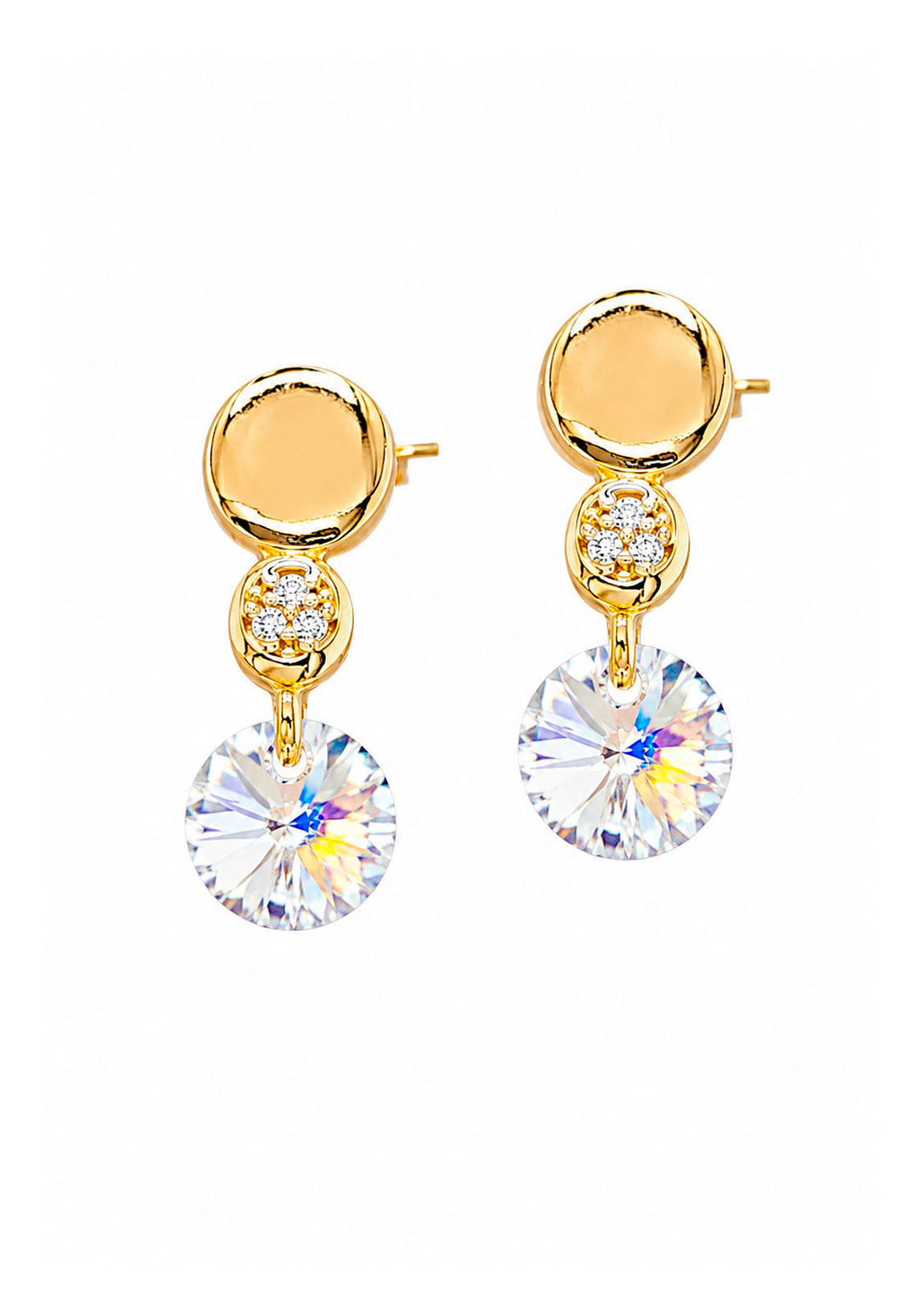 Aros Punto de Luz Gold 24K Cristal Swarovski® Aurora Boreal