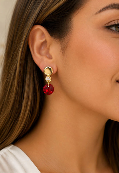 Aros Punto de Luz Gold 24K Cristal Swarovski® Scarlet