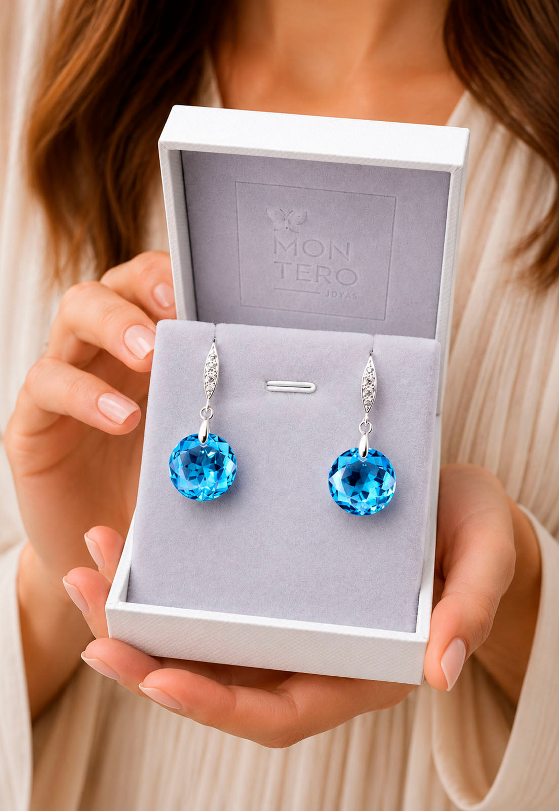 Aros Gran Gracia Plata 925  Cristal Swarovski® Aquamarine