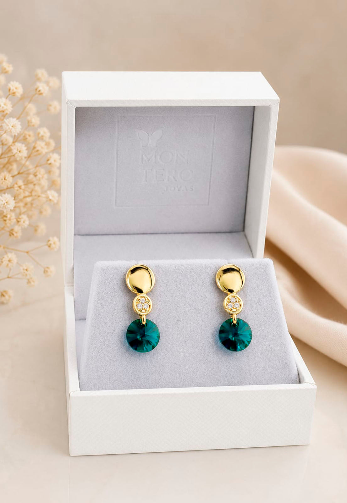 Aros Punto de Luz Gold 24K Cristal Swarovski® Emerald