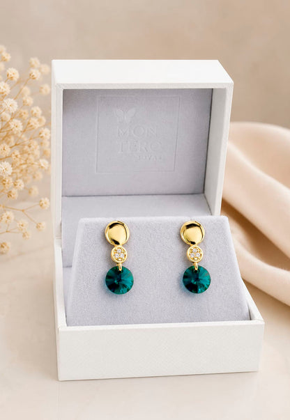Aros Punto de Luz Gold 24K Cristal Swarovski® Emerald