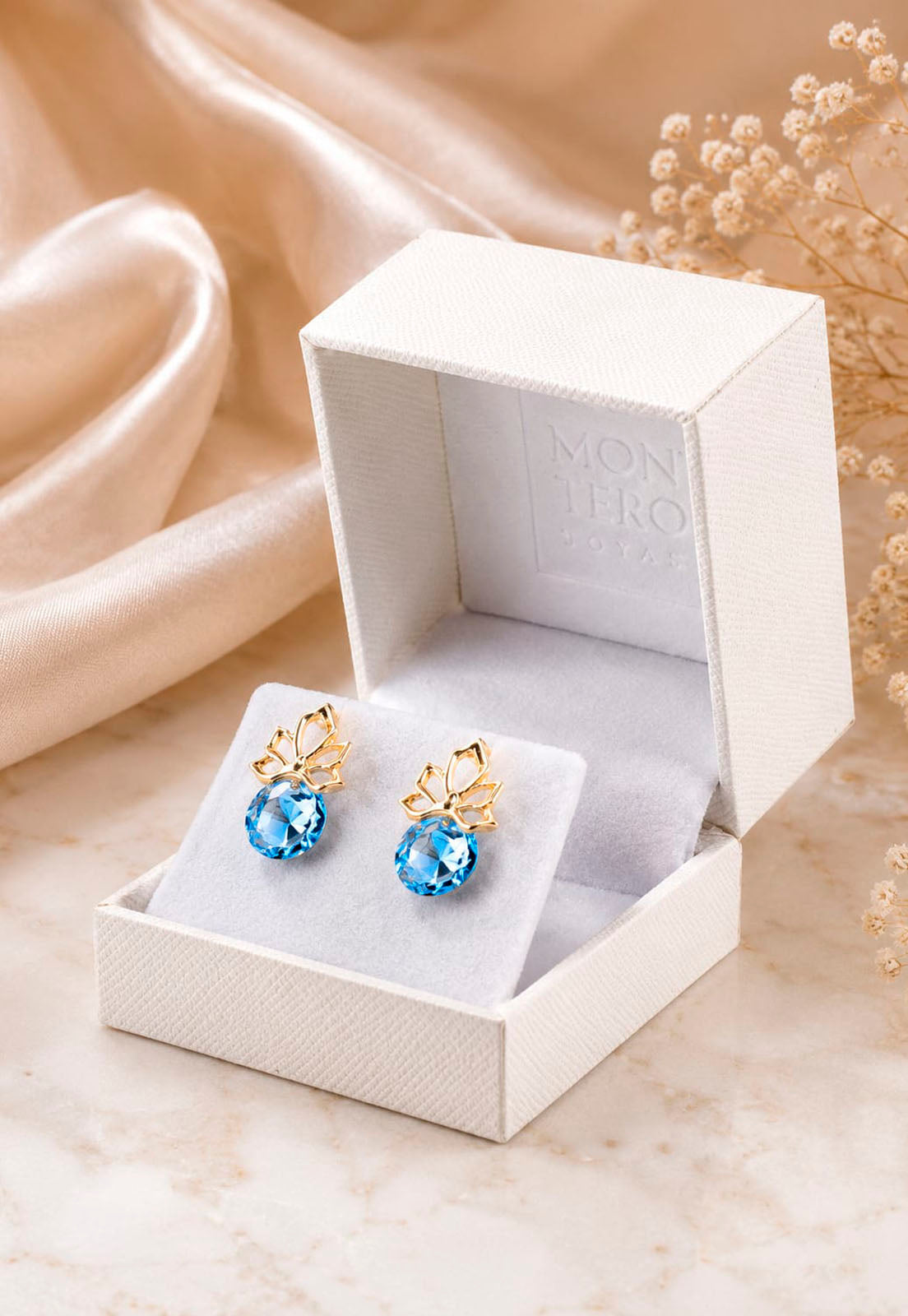 Aros Bali Gold 24K Cristal Swarovski® Aquamarine