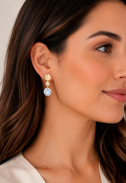 Aros Punto de Luz Gold 24K Cristal Swarovski®  Blue Shade