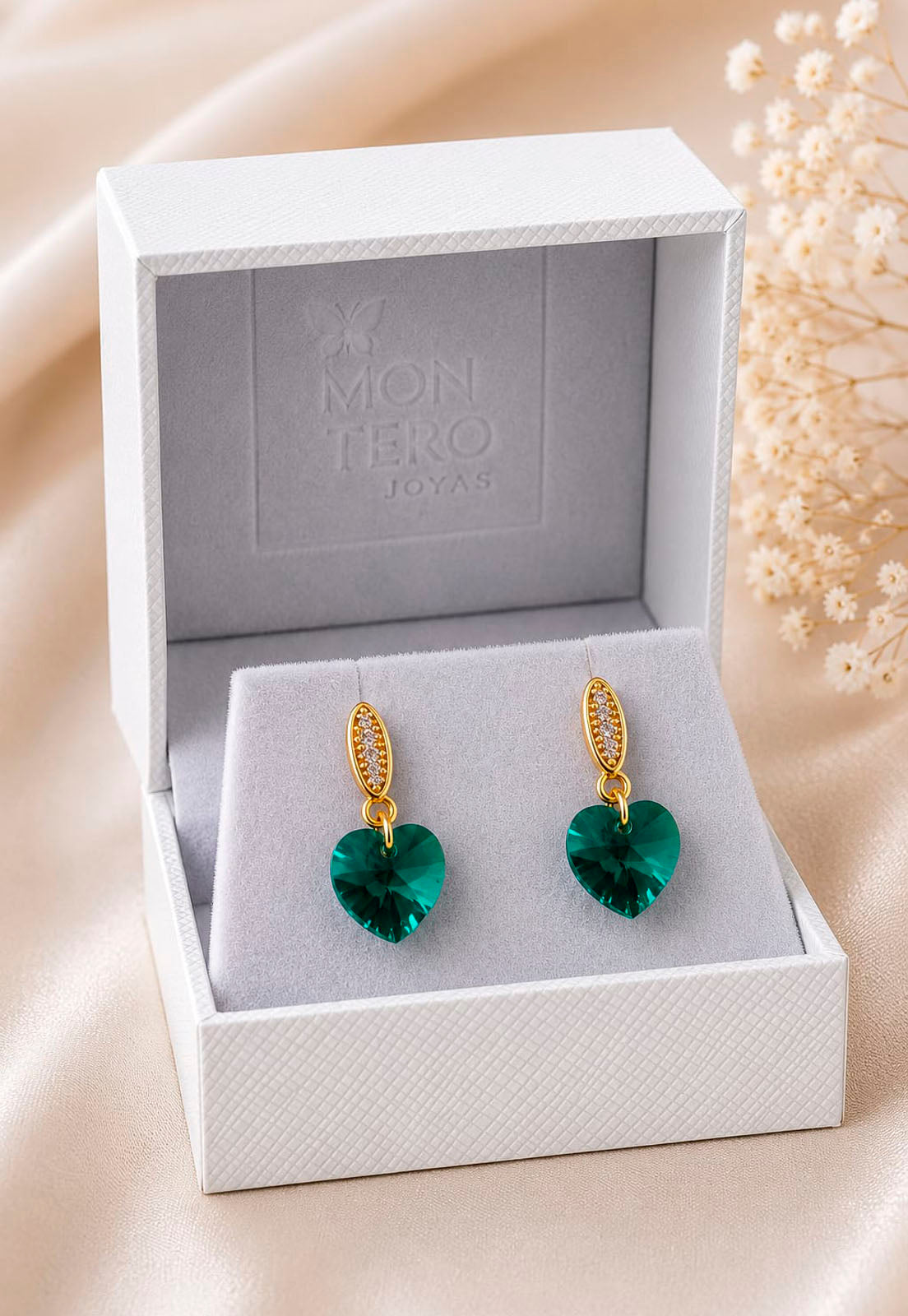 Aros Romance Gold 24K Cristal Swarovski® Emerald