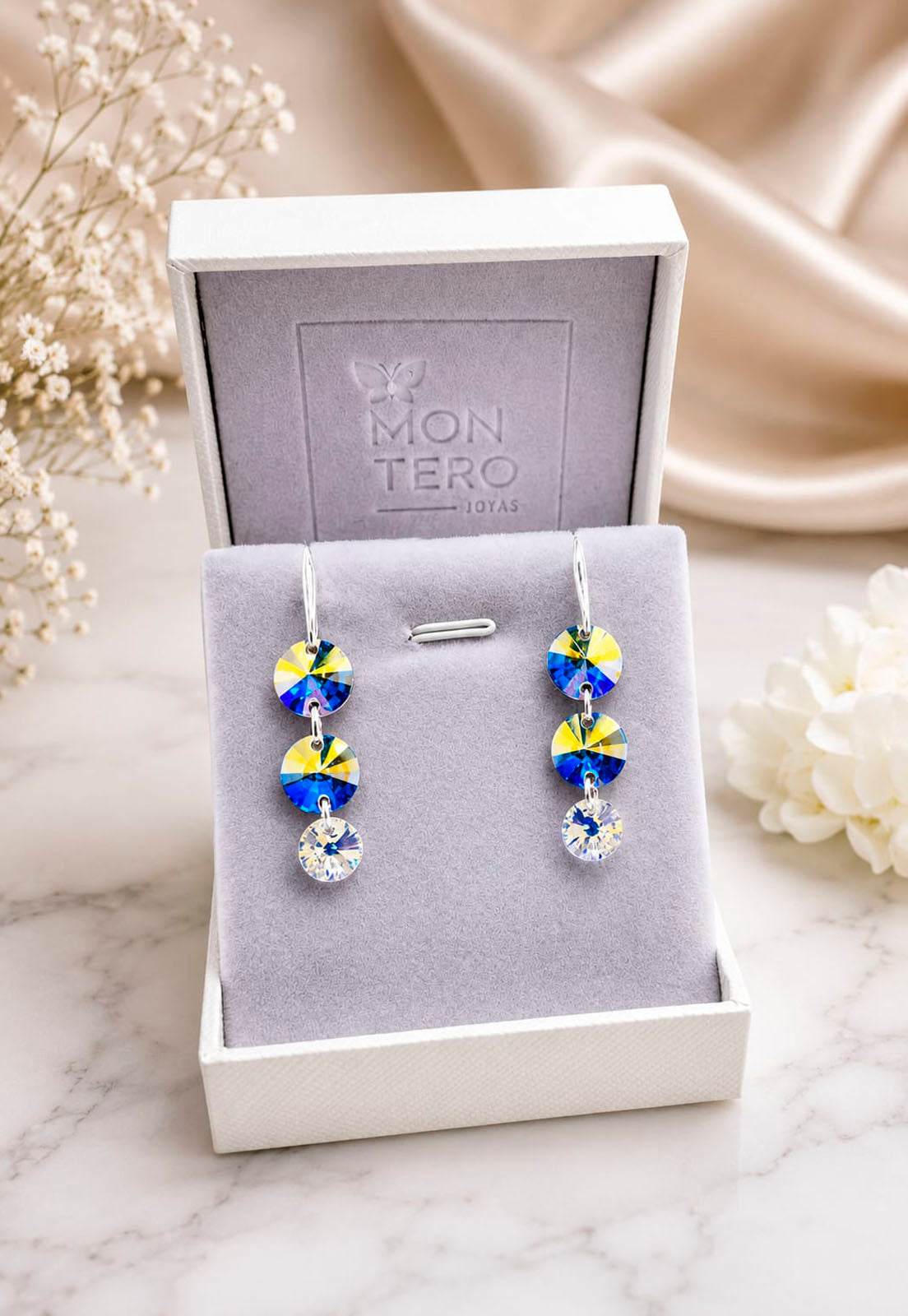 Aros Rafaela Plata 925 Cristal Swarovski® Aurora Boreal