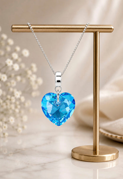 Collar Amor Baño Oro Blanco Cristal Swarovski® Aquamarine