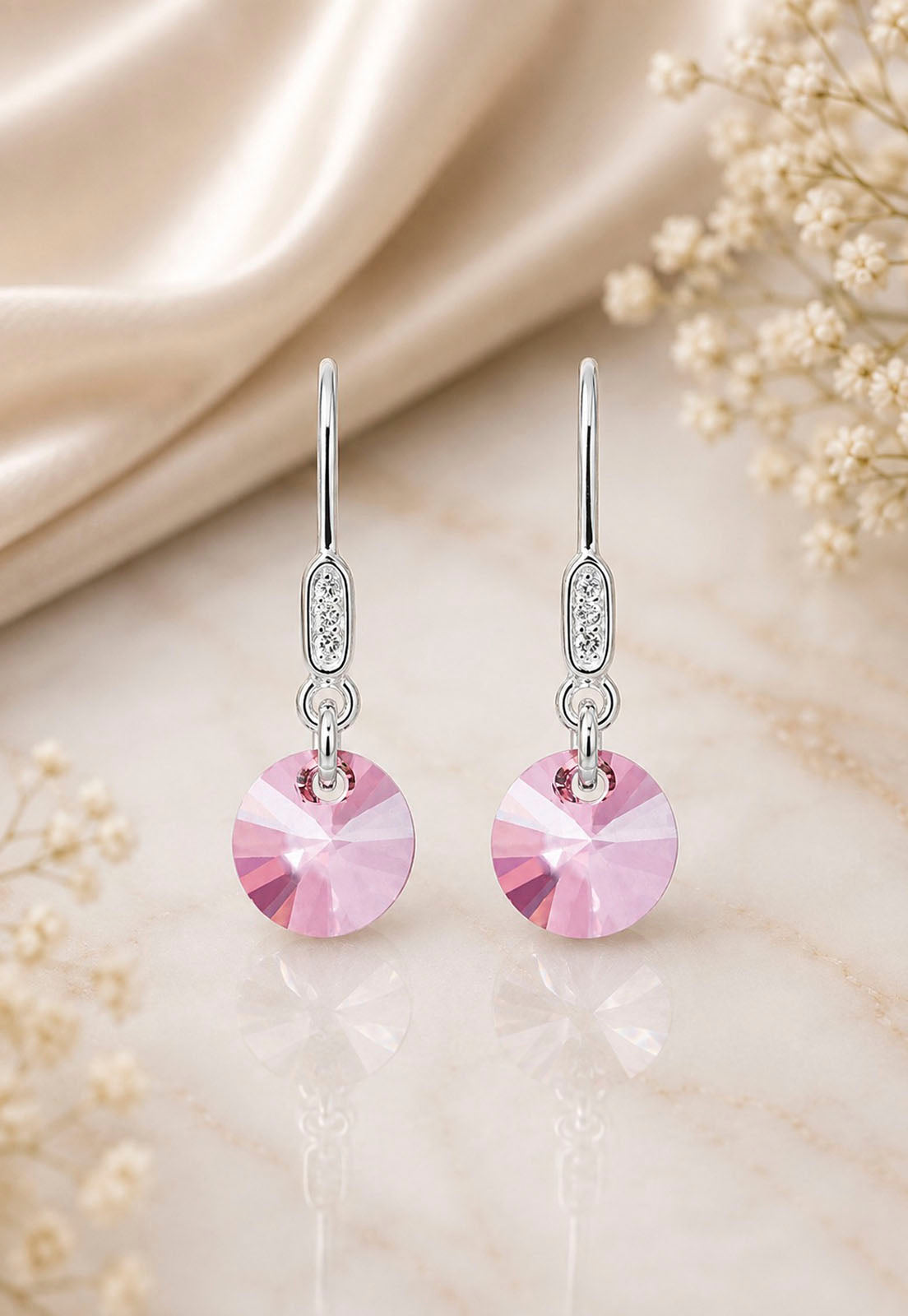 Aros Punto De Luz Circón Plata 925 Cristal Swarovski® Antique Pink