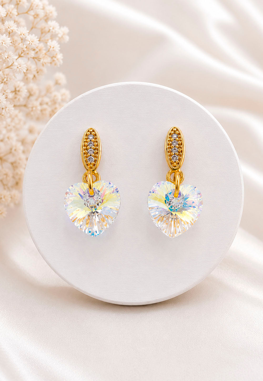 Aros Romance Gold 24K Cristal Swarovski® Aurora Boreal