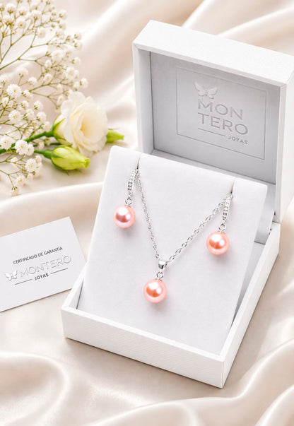 Conjunto Oslo Plata 925 Perlas de Swarovski® Peach
