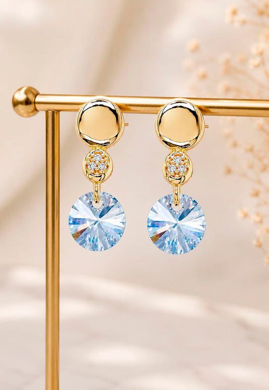 Aros Punto de Luz Gold 24K Cristal Swarovski®  Blue Shade