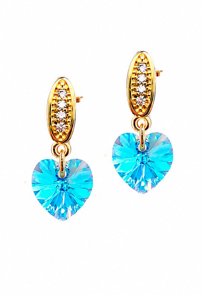 Aros Romance Gold 24K Cristal Swarovski® Aquamarine