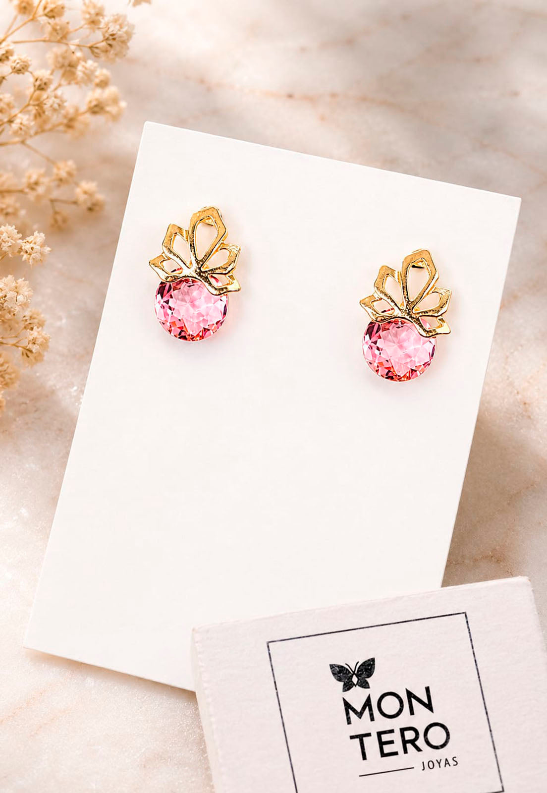 Aros Bali Gold 24K Cristal Swarovski® Light Rose