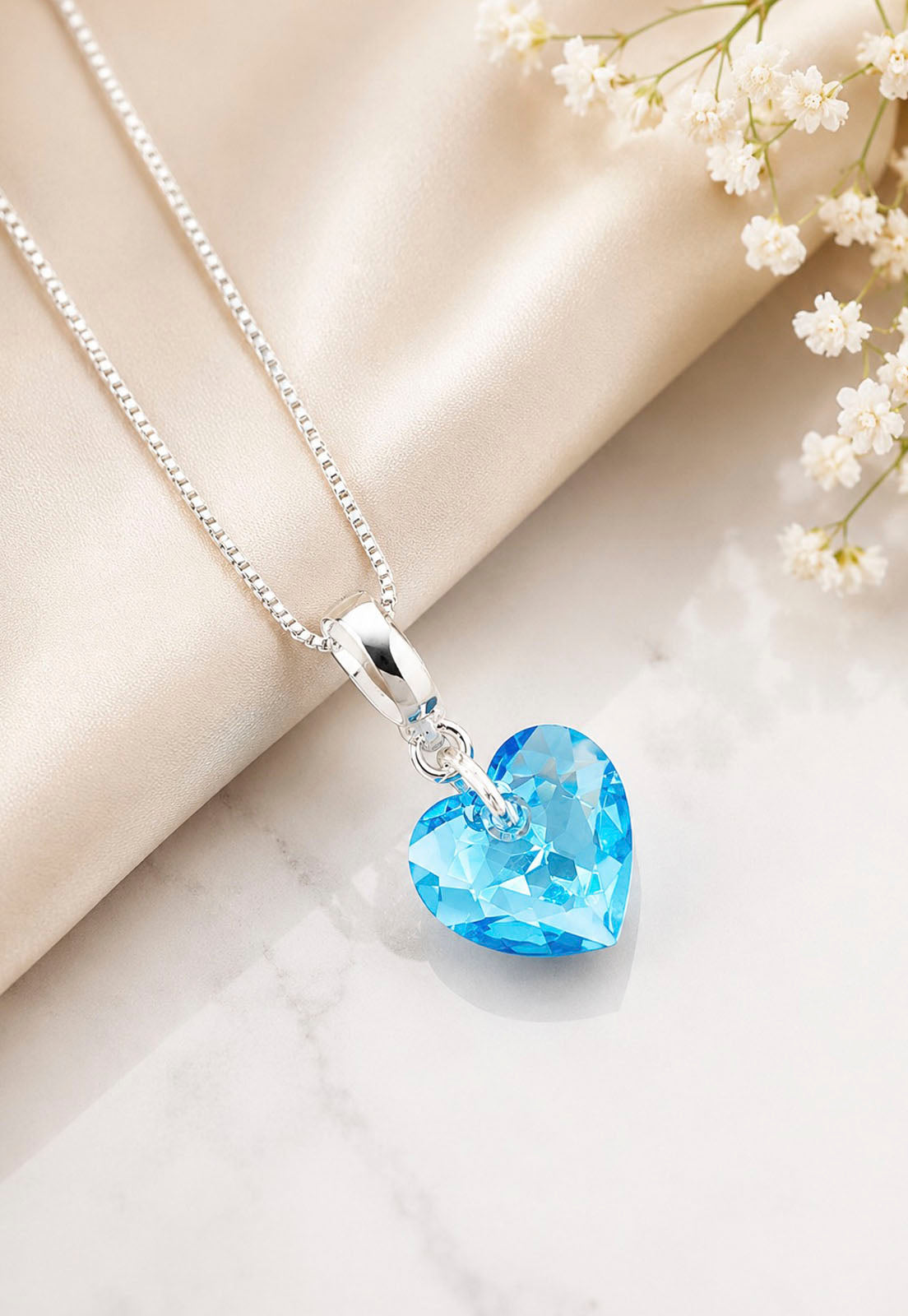 Collar Amor Baño Oro Blanco Cristal Swarovski® Aquamarine